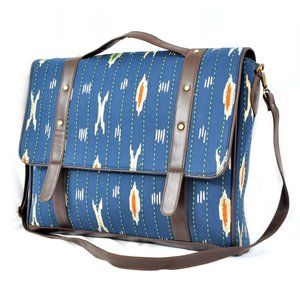 Dark Blue Ikat Print Office Bag